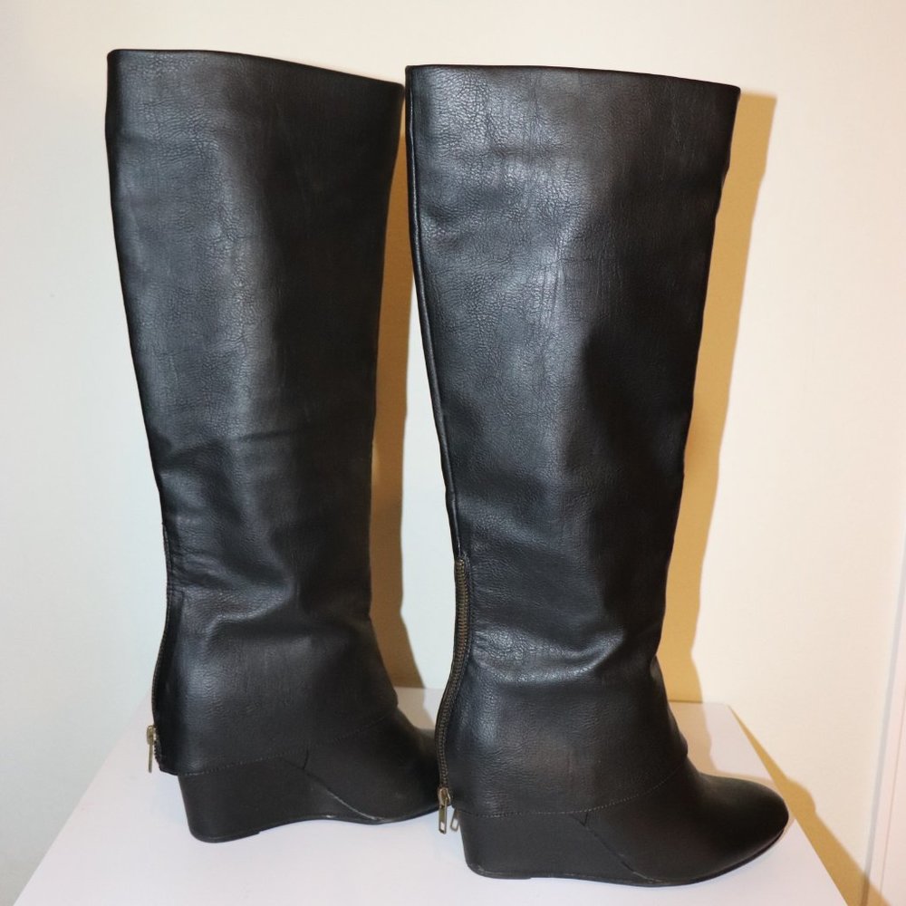 Charlotte Russe Tall Heeled Boot- Black Size 9
